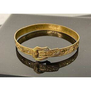 Antique Golden Buckle Bracelet With Repousse Floral Design